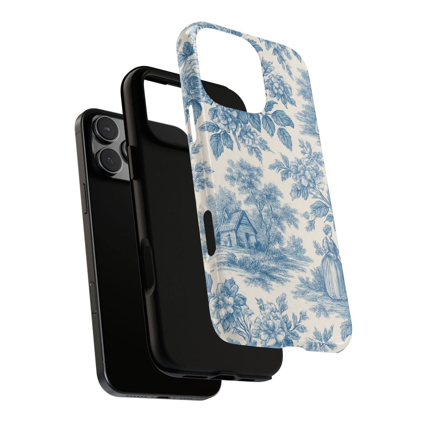 Phone Case, Blue Floral Tough Case for All Sizes, Cute Stylish Gift, Toile Design
