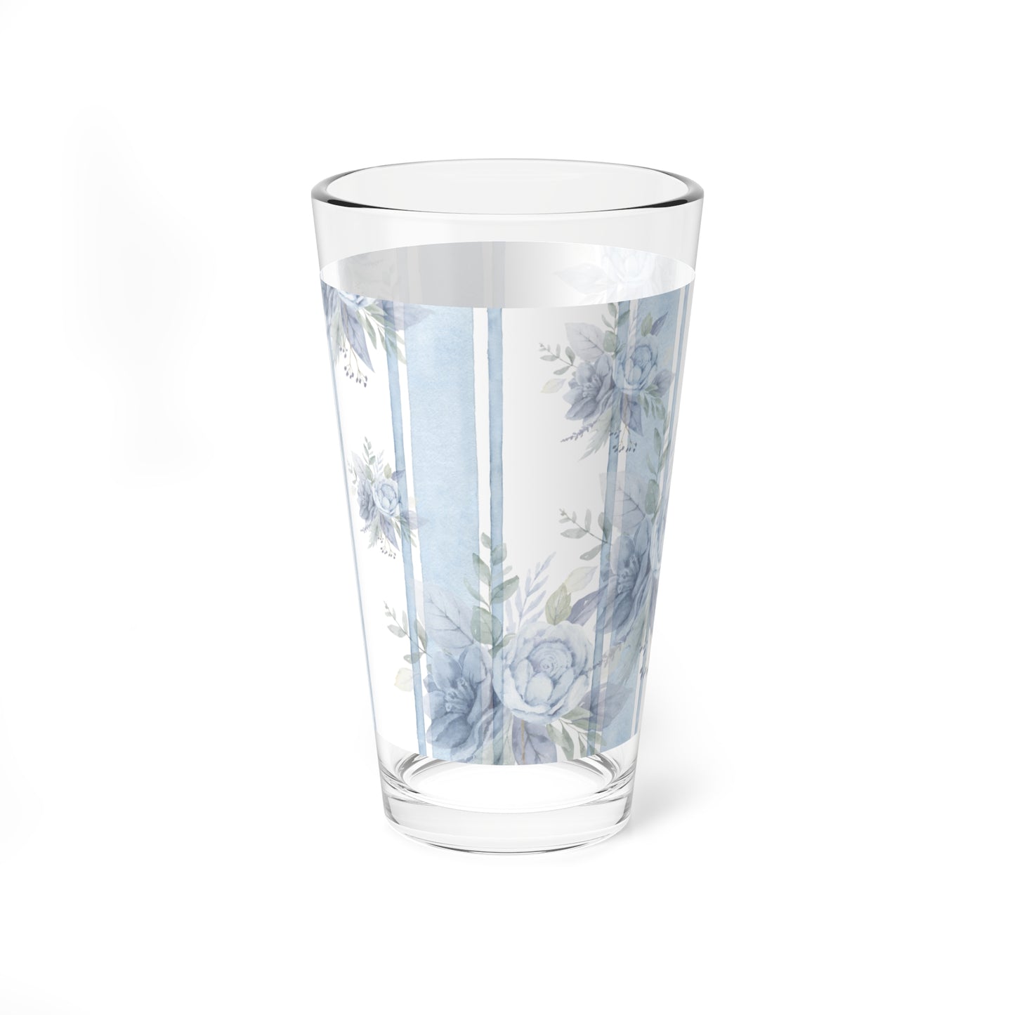 Elegant Floral Mixing Glass - 16oz Drinkware for Home Bar, Party Decor, Wedding Gift, Kitchen Accessory, Blue Rose Design