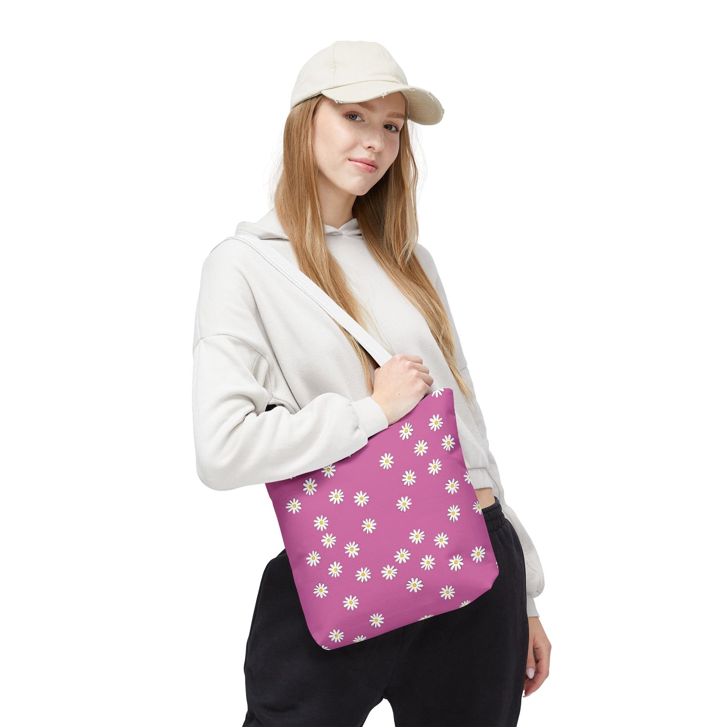 Daisy Floral Tote Bag - Stylish Pink Canvas Bag for Everyday Use