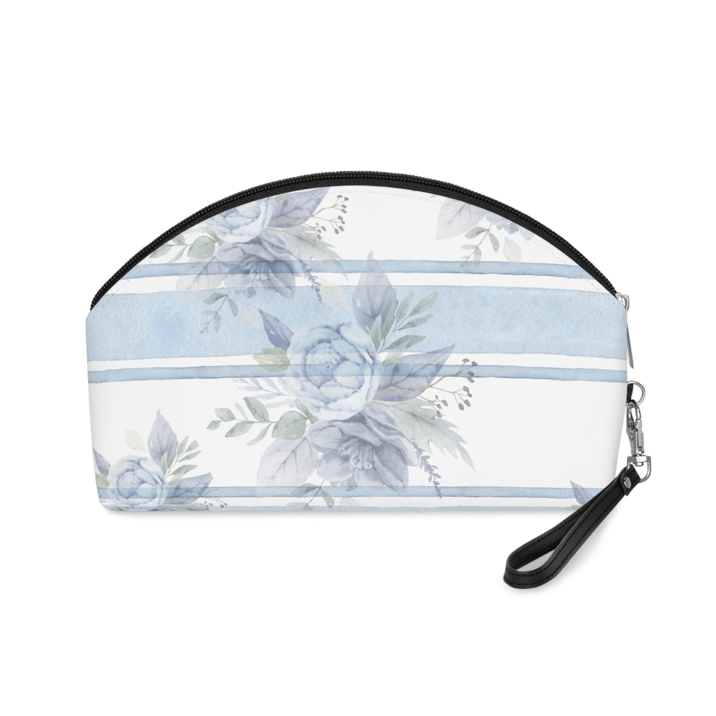 Blue Floral Striped Makeup Bag - Travel Bag - Great Gift - Stocking Stuffer, Timeless Beauty Organizer, Cosmetic Pouch for Women