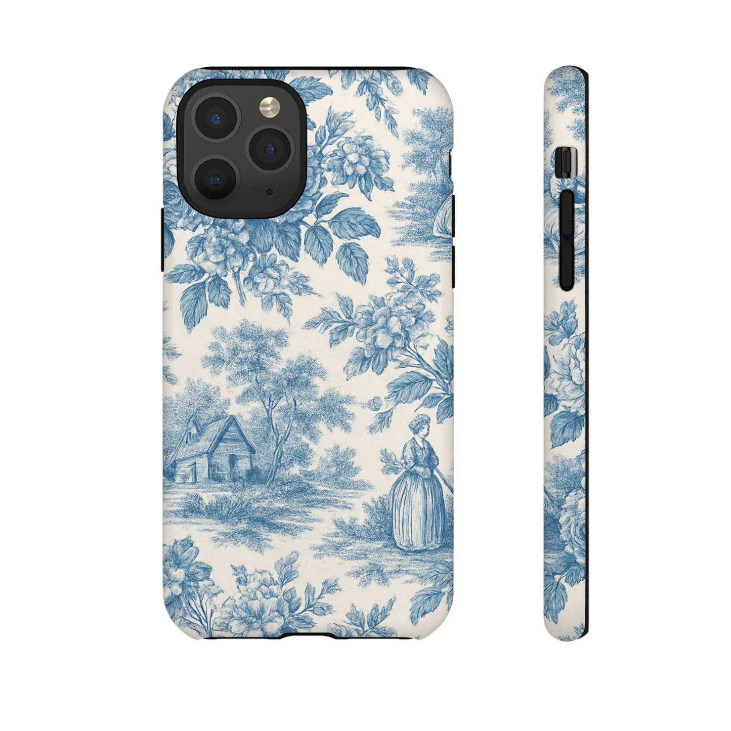 Phone Case, Blue Floral Tough Case for All Sizes, Cute Stylish Gift, Toile Design