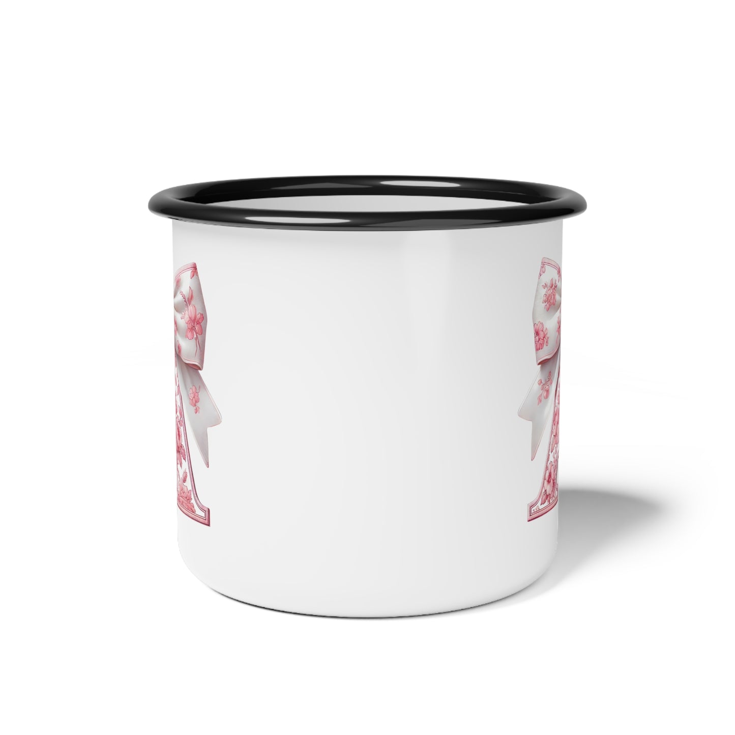 Enamel Camp Cup, Customize Pink Floral, Great for Gifts, Unique Kid Cups, Keepsake Mug, Pink Bow Design