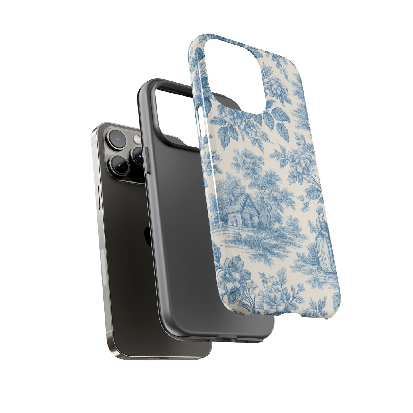 Phone Case, Blue Floral Tough Case for All Sizes, Cute Stylish Gift, Toile Design