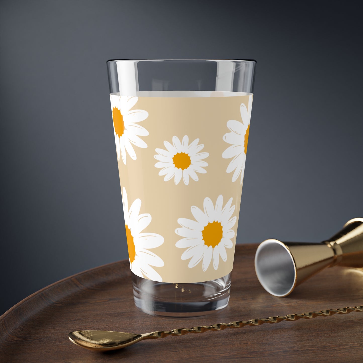 Daisy-Patterned Mixing Glass, 16oz, Floral Drinkware, Kitchen Gift, Cocktail Glass, Home Decor, Summer Vibes
