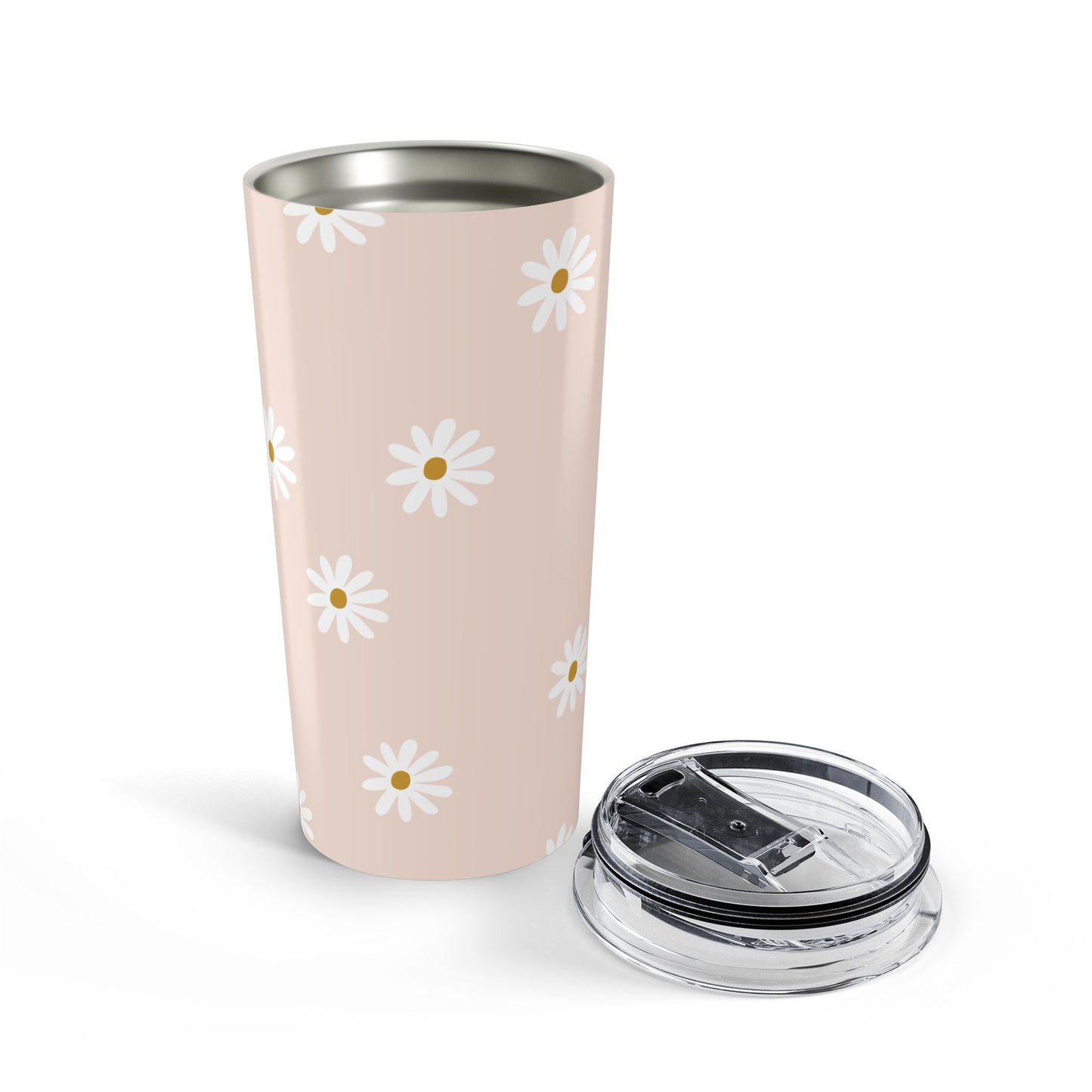 Daisy Decorated Tumbler, Floral Travel Mug for Summer Drinks, Gift for Her, Reusable Coffee Cup, Cute Kitchen Accessory