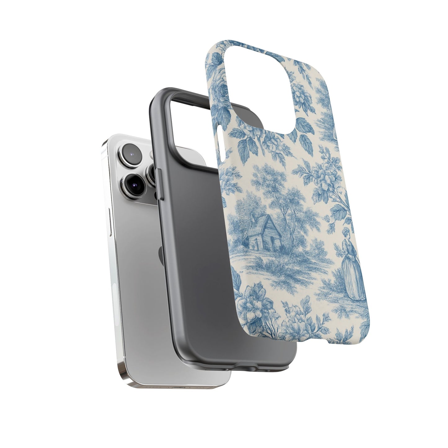 Phone Case, Blue Floral Tough Case for All Sizes, Cute Stylish Gift, Toile Design