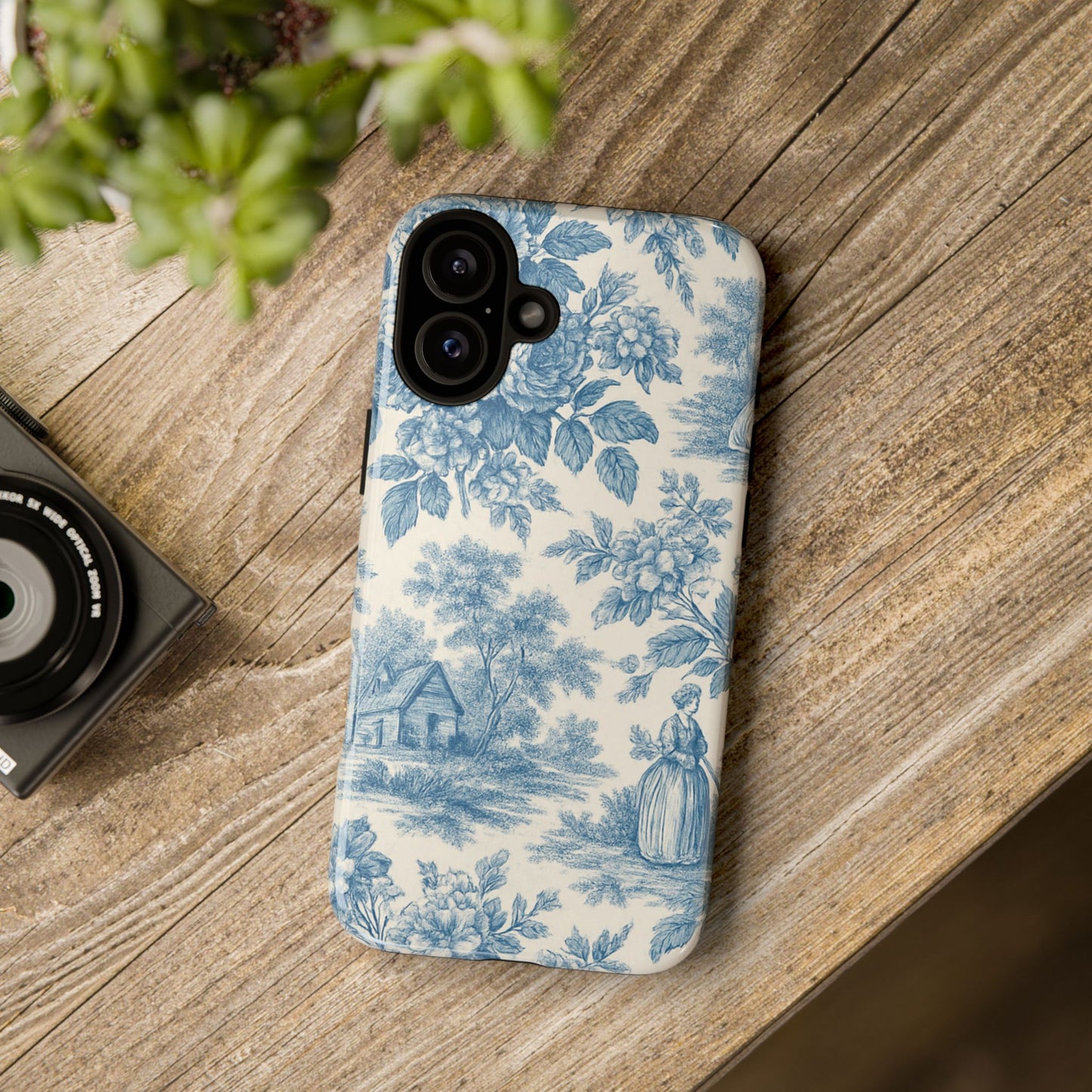 Phone Case, Blue Floral Tough Case for All Sizes, Cute Stylish Gift, Toile Design