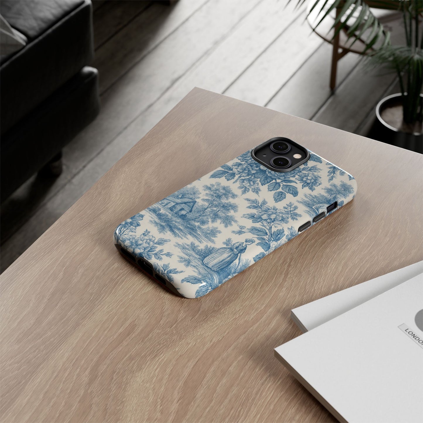 Phone Case, Blue Floral Tough Case for All Sizes, Cute Stylish Gift, Toile Design