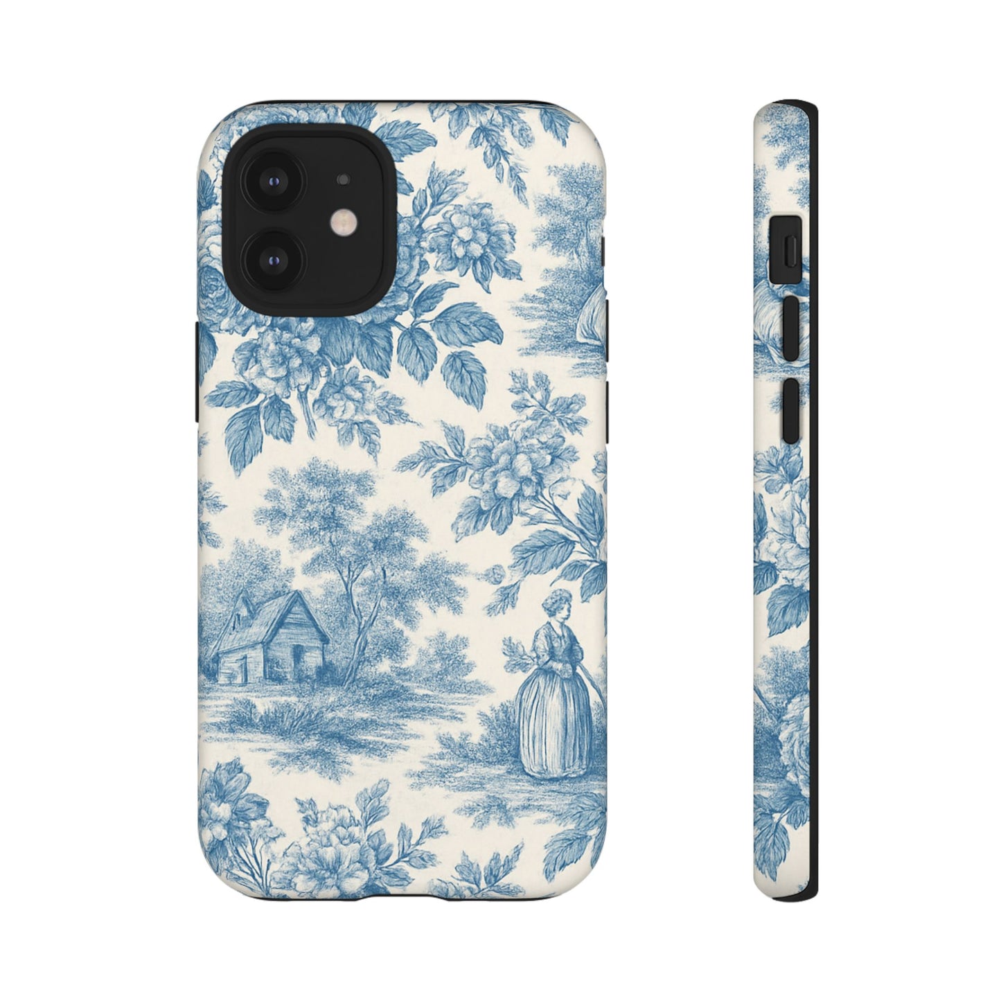 Phone Case, Blue Floral Tough Case for All Sizes, Cute Stylish Gift, Toile Design