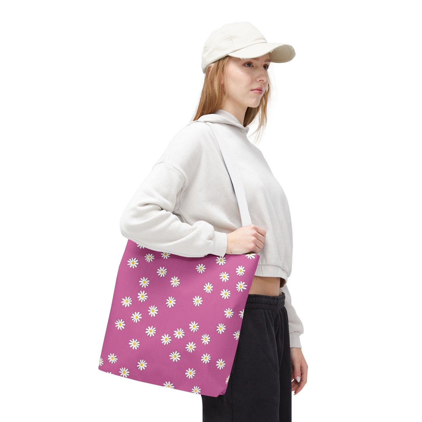 Daisy Floral Tote Bag - Stylish Pink Canvas Bag for Everyday Use
