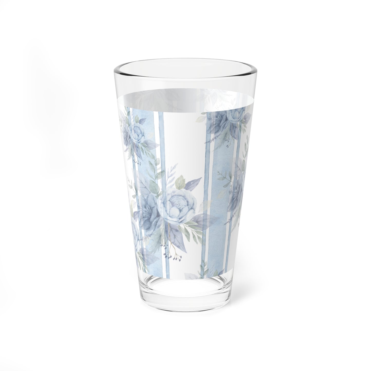 Elegant Floral Mixing Glass - 16oz Drinkware for Home Bar, Party Decor, Wedding Gift, Kitchen Accessory, Blue Rose Design