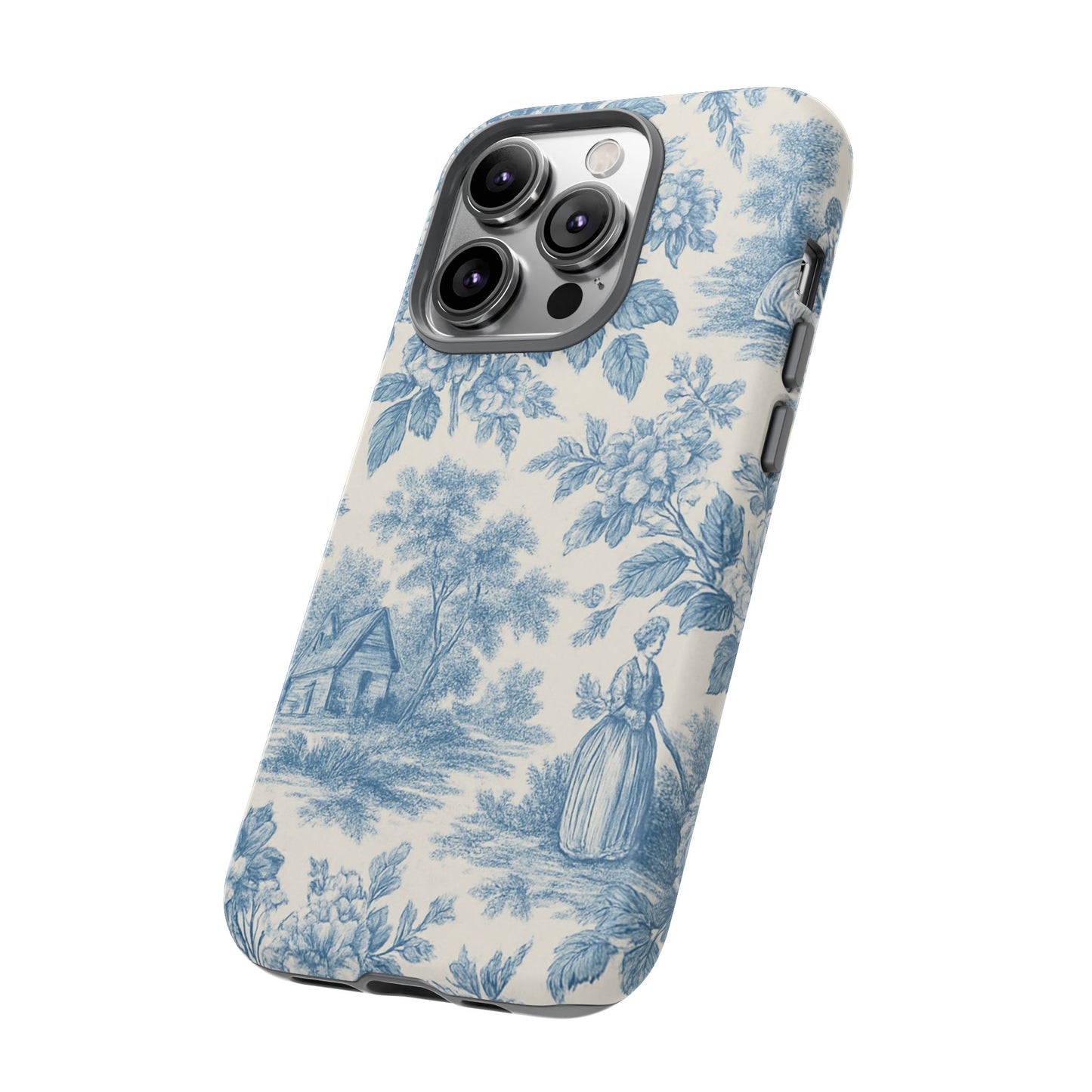 Phone Case, Blue Floral Tough Case for All Sizes, Cute Stylish Gift, Toile Design