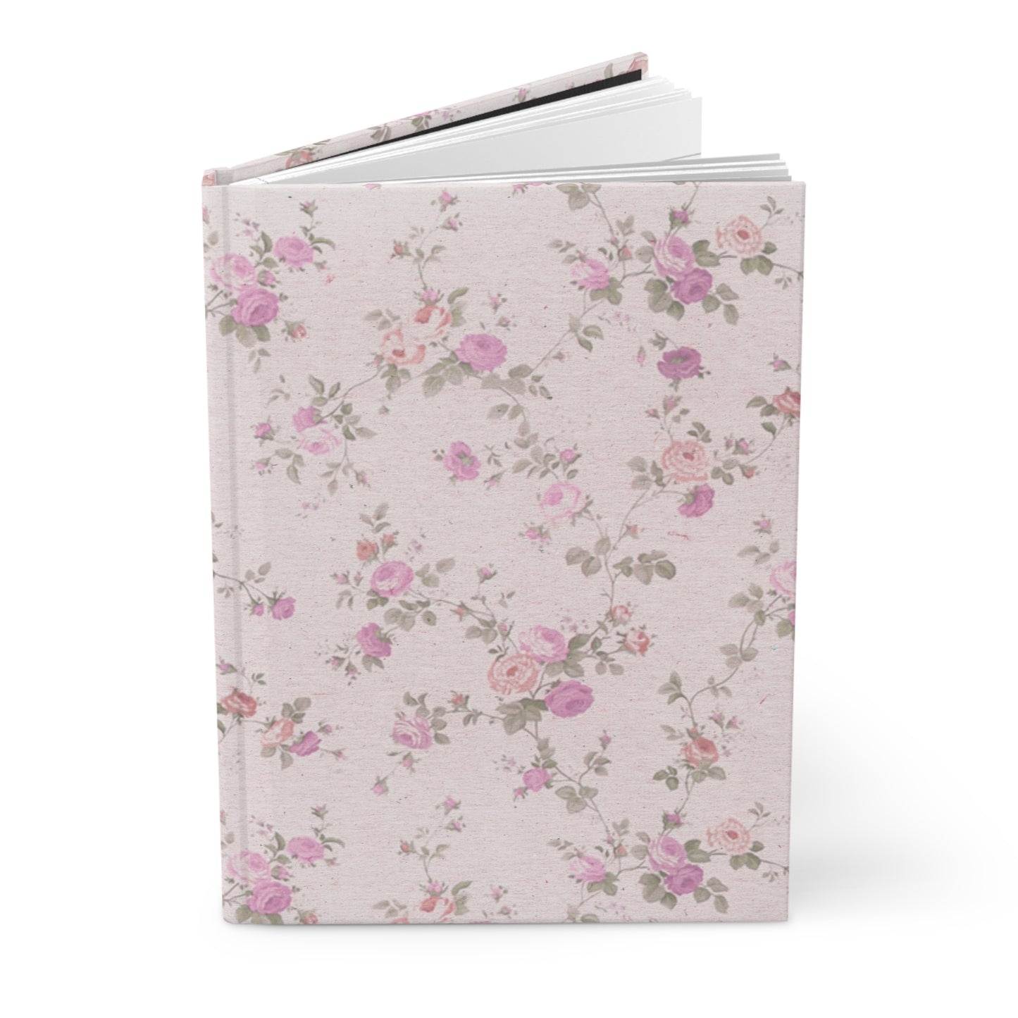 Hardcover Journal - Pink Floral Vintage Style, Shabby Chic Notebook for Thoughts and Ideas, Simple and Timeless Design, Diary, Planner,