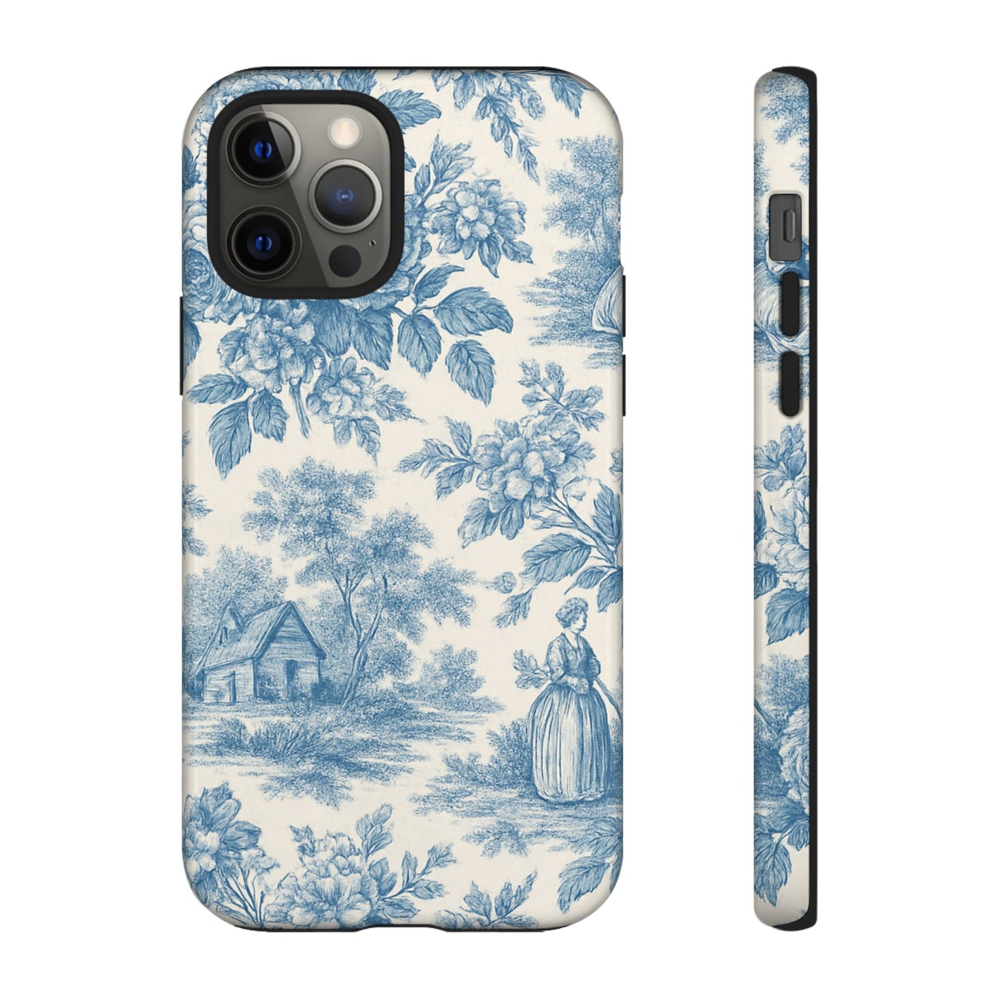 Phone Case, Blue Floral Tough Case for All Sizes, Cute Stylish Gift, Toile Design