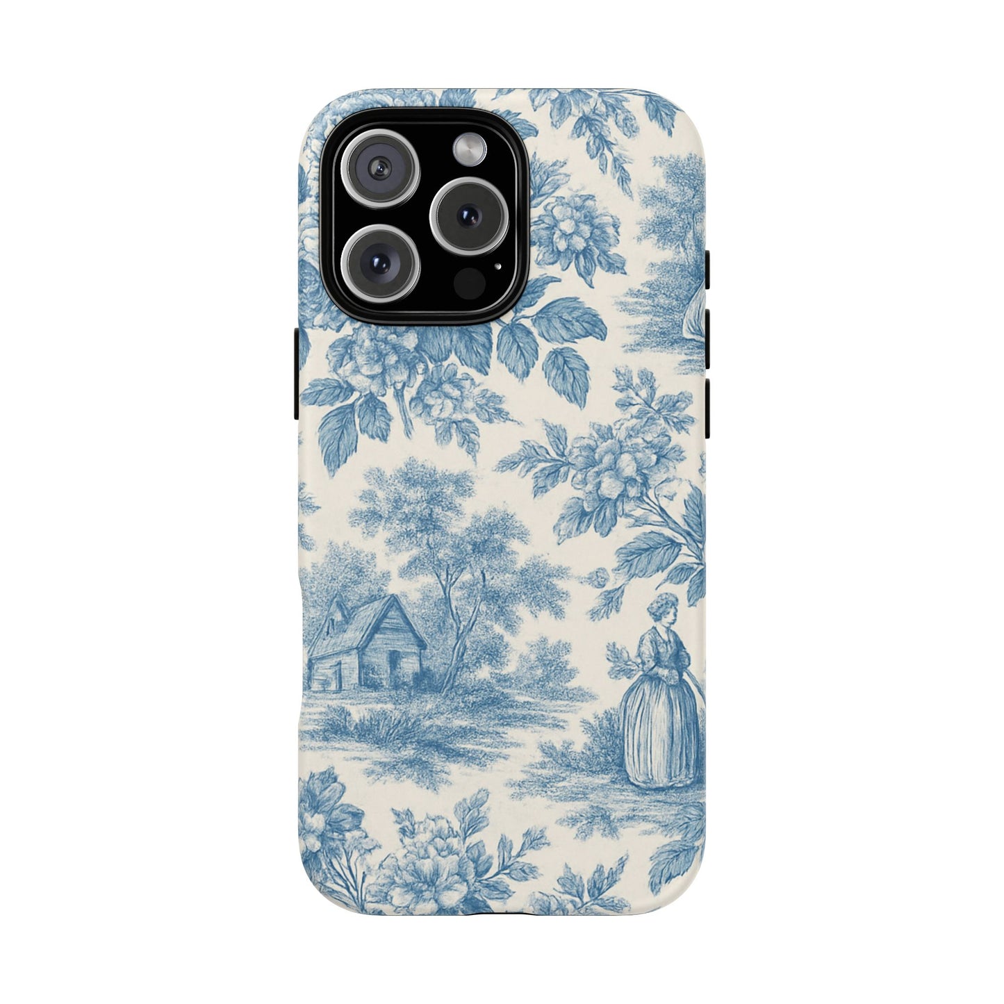 Phone Case, Blue Floral Tough Case for All Sizes, Cute Stylish Gift, Toile Design