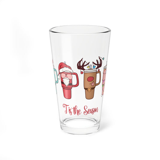 Festive Mixing Glass, Holiday Drinkware, Seasonal Party Glass, Christmas Gift, Cheerful Beverage Cup, Fun Kitchen Decor