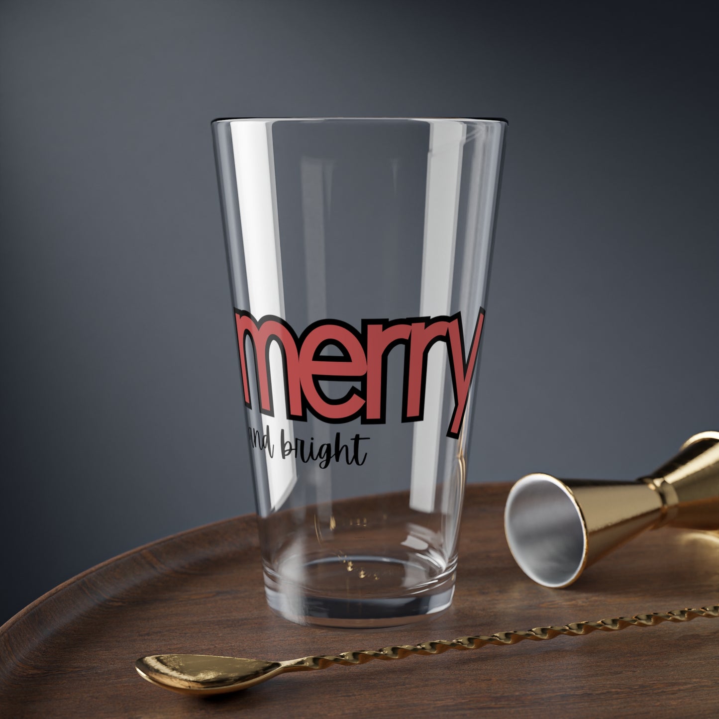 Merry Mixing Glass, 16oz Cocktail Tumblers, Holiday Party Drinkware, Christmas Glassware, Festive Barware, Gift for Home Mixologists