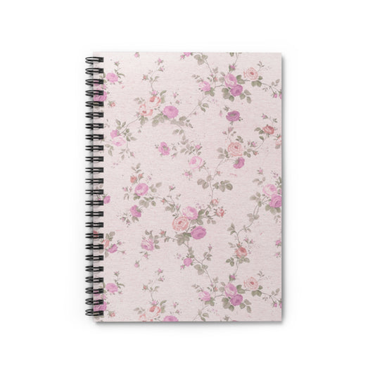 Spiral Notebook - Pink Floral Vintage Style, Shabby Chic Notebook for thoughts and Ideas, Simple and Timeless Design, Diary, Planner