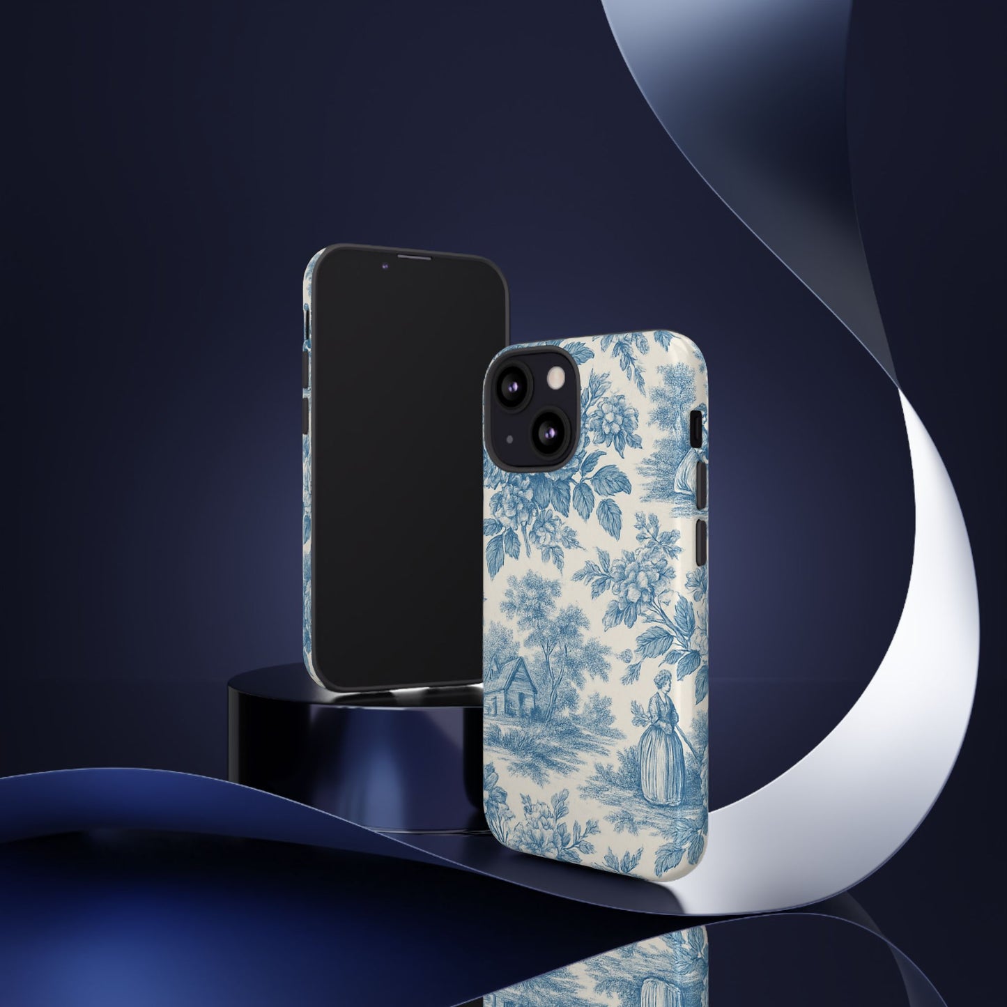 Phone Case, Blue Floral Tough Case for All Sizes, Cute Stylish Gift, Toile Design