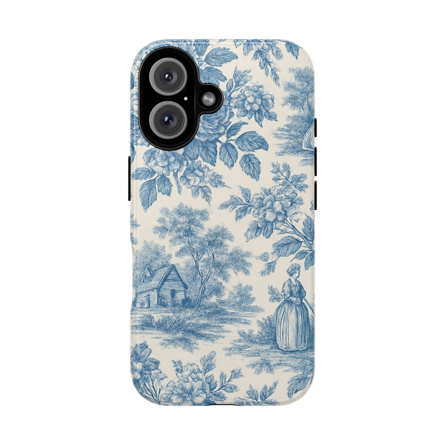 Phone Case, Blue Floral Tough Case for All Sizes, Cute Stylish Gift, Toile Design