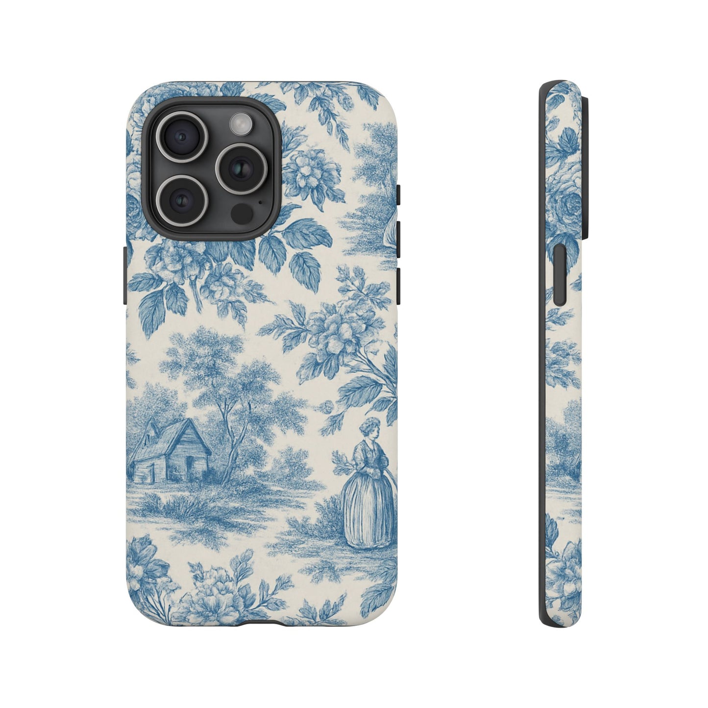 Phone Case, Blue Floral Tough Case for All Sizes, Cute Stylish Gift, Toile Design