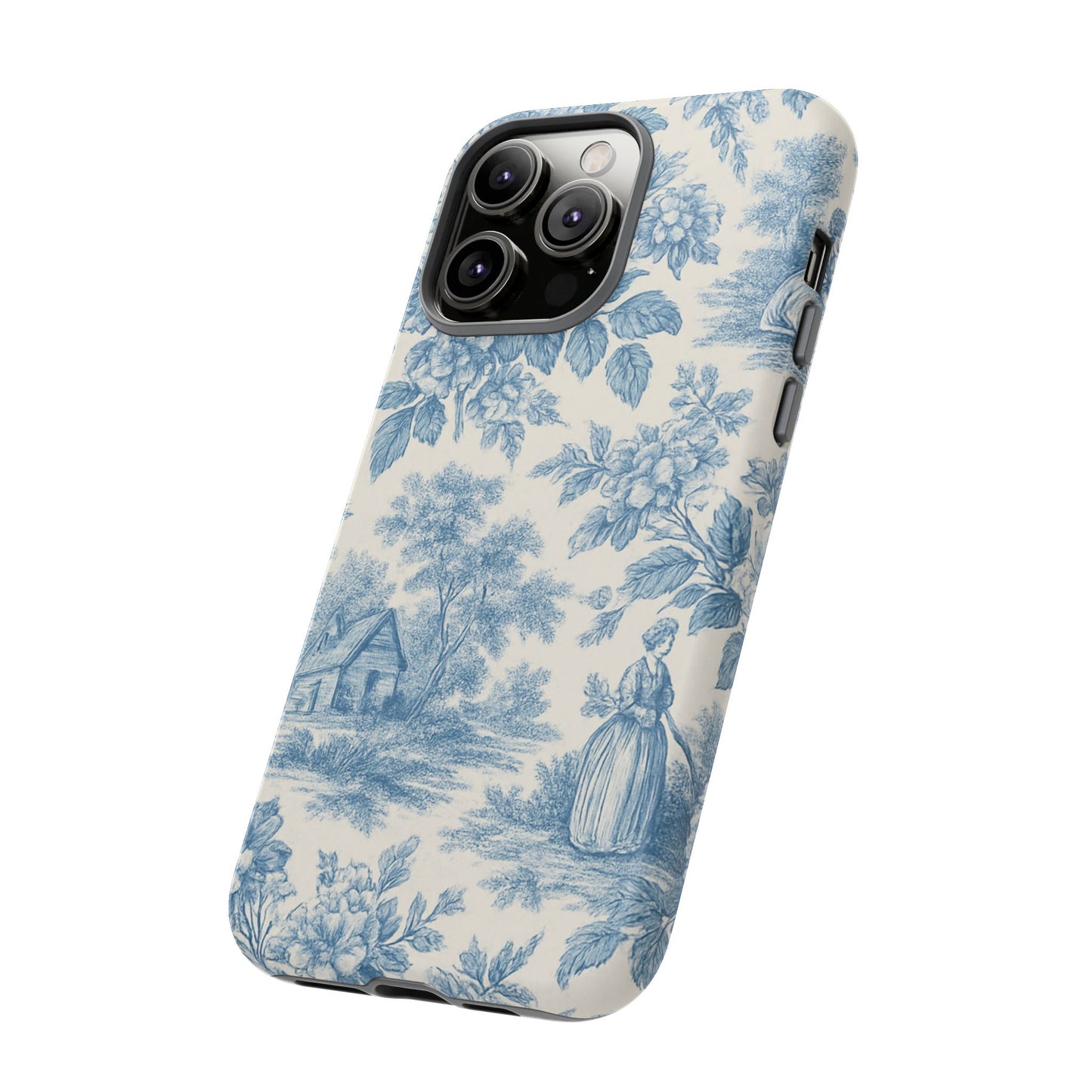 Phone Case, Blue Floral Tough Case for All Sizes, Cute Stylish Gift, Toile Design